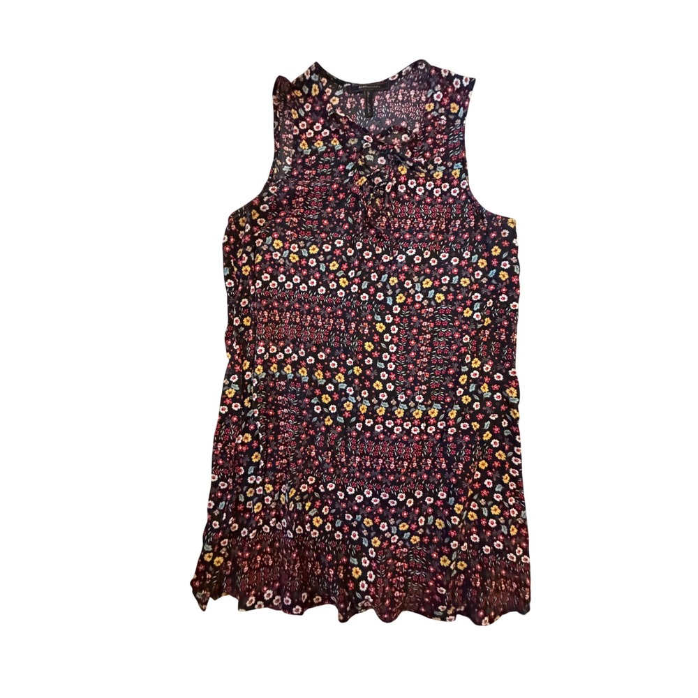 BCBGMAXAZRIA Floral Sleeveless Tie Neck Blouse Top Small Navy Ditsy Print